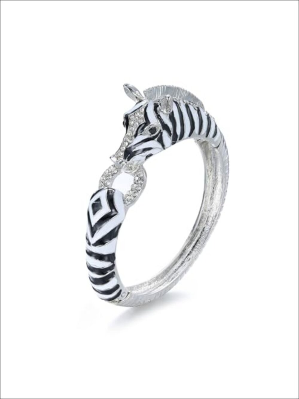 Austrian Crystal Enamel Art Deco Zebra Horse Animal Hinged Bangle Bracelet